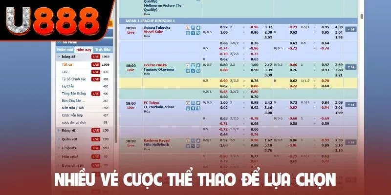 Nhiều vé cược thể thao để lựa chọn